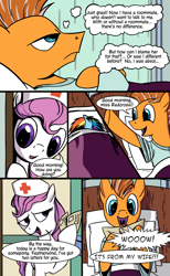 Size: 944x1535 | Tagged: safe, artist:vistamage, rainbow dash, oc, oc:featherwind, oc:redcross, pegasus, pony, comic:decadence, alternate timeline, comic, crystal war timeline, hospital, nurse