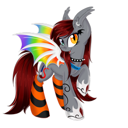 Size: 1024x1024 | Tagged: safe, artist:pvrii, oc, oc only, oc:scarlet spectrum, bat pony, pony, clothes, heterochromia, simple background, socks, solo, striped socks, transparent background