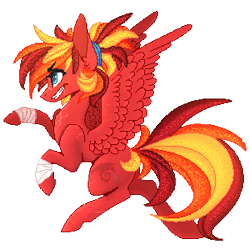 Size: 300x300 | Tagged: safe, artist:inviizzible, oc, oc only, oc:fire strike, leg wraps, pixel art, ponytail, sidemouth, solo