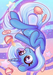 Size: 1600x2264 | Tagged: safe, artist:musicfirewind, trixie, pony, unicorn, cup, cute, diatrixes, female, mare, solo, stars, teacup, upside down