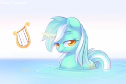 Size: 1280x854 | Tagged: safe, artist:musicfirewind, lyra heartstrings, pony, unicorn, bath, beautiful, bedroom eyes, cute, in water, looking at you, lyrabetes, lyre, magic, musical instrument, solo, water