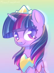 Size: 1280x1720 | Tagged: safe, artist:musicfirewind, twilight sparkle, twilight sparkle (alicorn), alicorn, pony, bust, crown, cute, jewelry, looking at you, peytral, regalia, smiling, solo, twiabetes