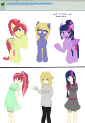 Size: 1024x1475 | Tagged: safe, artist:nihithebrony, oc, oc only, oc:cherry, oc:myrtle, oc:summer, human, ask, humanized, tulpa, tumblr