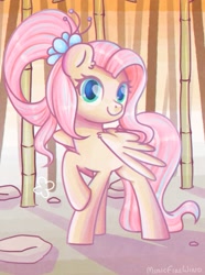 Size: 1369x1839 | Tagged: safe, artist:musicfirewind, fluttershy, pegasus, pony, the last problem, bamboo, cute, ear fluff, female, looking at you, mare, older, older fluttershy, one hoof raised, shyabetes, solo