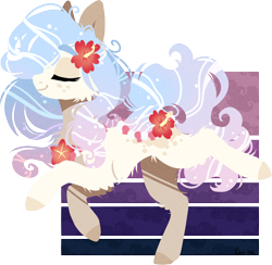 Size: 1018x994 | Tagged: safe, artist:tenebristayga, oc, oc only, oc:kala, original species, pond pony, eyes closed, flower, flower in hair, simple background, transparent background