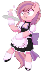 Size: 1369x1898 | Tagged: safe, artist:musicfirewind, oc, oc only, oc:sweet haze, pony, clothes, clumsy, cocktail, cocktail glass, crossdressing, cute, maid, male, simple background, transparent background, tray