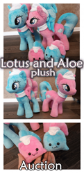 Size: 700x1442 | Tagged: safe, artist:kuroran, aloe, lotus blossom, pony, advertisement, female, plushie, rcf community