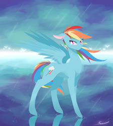 Size: 3600x4000 | Tagged: safe, artist:thezealotnightmare, rainbow dash, pegasus, pony, flat colors, rain, solo