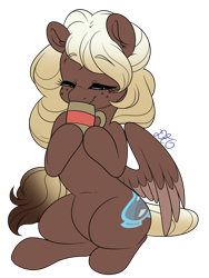 Size: 1200x1600 | Tagged: safe, artist:dragonfoxgirl, oc, oc only, oc:sweet mocha, pegasus, pony, coffee, female, mare, simple background, solo, transparent background