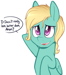 Size: 1139x1288 | Tagged: safe, artist:higglytownhero, zephyr breeze, flutter brutter, alternate hairstyle, cute, dialogue, hooves behind head, loose hair, shaved, simple background, smiling, solo, that was fast, white background