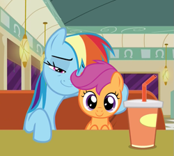 Size: 759x681 | Tagged: safe, edit, edited screencap, screencap, rainbow dash, scootaloo, pegasus, pony, the saddle row review, best pony, best sisters, cute, cutealoo, diner, exploitable meme, faic, female, filly, friendship, happy, interview, mare, meme, rainbow dash is best facemaker, scootalove, smiling