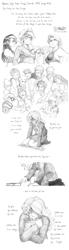 Size: 1250x4500 | Tagged: safe, artist:meto30, applejack, fluttershy, pinkie pie, rainbow dash, rarity, sunset shimmer, human, equestria girls, anon-a-miss, artist training grounds 2020, equestria daily, monochrome