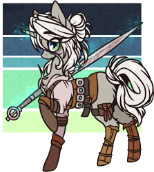 Size: 761x855 | Tagged: safe, artist:tenebristayga, pony, unicorn, ciri, clothes, crossover, female, mare, ponified, simple background, solo, sword, the witcher, transparent background, weapon