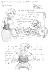 Size: 1200x1800 | Tagged: safe, artist:meto30, sunset shimmer, human, equestria girls, artist training grounds 2020, equestria daily, monochrome, motorcycle