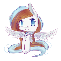 Size: 894x894 | Tagged: safe, artist:alilangelkitty, oc, oc only, oc:waffles, pegasus, pony, bust, chibi, collar, cute, long mane, portrait, solo, wings