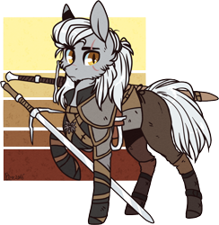 Size: 1078x1106 | Tagged: safe, artist:tenebristayga, armor, crossover, geralt of rivia, ponified, simple background, solo, sword, the witcher, transparent background, weapon