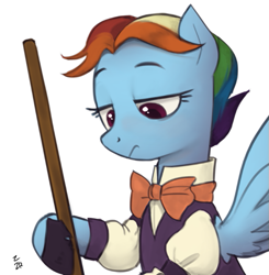 Size: 609x622 | Tagged: safe, artist:ehfa, rainbow dash, pegasus, pony, a hearth's warming tail, broom, female, looking down, mare, snowdash, solo