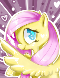 Size: 2550x3300 | Tagged: safe, artist:okapifeathers, fluttershy, pegasus, pony, cute, feather, heart, shyabetes, solo