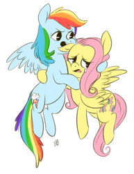 Size: 1237x1603 | Tagged: safe, artist:comikazia, fluttershy, rainbow dash, pegasus, pony, crying, female, flutterdash, lesbian, protecting, shipping