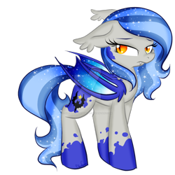 Size: 1024x1024 | Tagged: safe, artist:pvrii, oc, oc only, oc:midnight radiance, bat pony, pony, floppy ears, sad, simple background, solo, transparent background, watermark