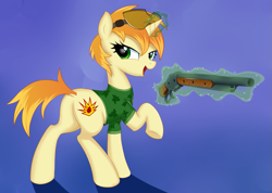 Size: 1059x754 | Tagged: safe, artist:kas92, oc, oc only, oc:high impact, pony, clothes, female, goggles, gun, m1887, mare, plot, sexy, shotgun, solo, tanktop, weapon, winchester model 1887