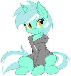 Size: 9380x10080 | Tagged: safe, artist:ambris, artist:doktorrf, ponerpics import, lyra heartstrings, pony, unicorn, fanfic:background pony, absurd resolution, blushing, clothes, ear fluff, ears, hoodie, simple background, sitting, smiling, solo, transparent background, vector