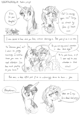 Size: 1200x1800 | Tagged: safe, artist:meto30, sunset shimmer, twilight sparkle, twilight sparkle (alicorn), alicorn, pony, unicorn, equestria girls, artist training grounds 2020, equestria daily, monochrome, shipping, sunlight, twiset