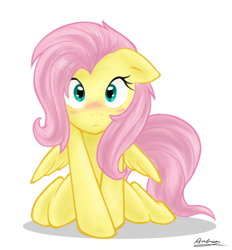 Size: 600x646 | Tagged: safe, artist:ambris, fluttershy, pegasus, pony, adobe imageready, blushing, covering, cute, female, floppy ears, hnnng, kneeling, looking at you, mare, shyabetes, simple background, solo, white background