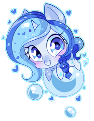 Size: 529x678 | Tagged: safe, artist:ipun, oc, oc only, oc:bubble lee, pony, unicorn, blushing, bubble, cute, female, freckles, heart, heart eyes, mare, ocbetes, simple background, smiling, solo, transparent background, wingding eyes