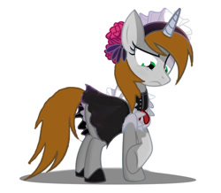 Size: 900x785 | Tagged: source needed, safe, artist:wicklesmack, edit, oc, oc only, oc:littlepip, pony, unicorn, fallout equestria, clothes, fanfic, fanfic art, female, hooves, horn, maid, mare, recolor, simple background, solo, white background