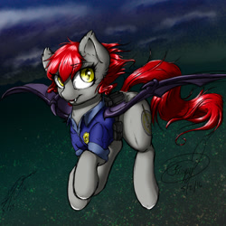 Size: 1024x1024 | Tagged: safe, artist:crispytee, artist:ravvij, oc, oc only, oc:highground, oc:moral highground, bat pony, pony, colored sketch, cute, female, flying, mare, night, solo