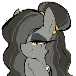Size: 916x918 | Tagged: safe, artist:moonseeker, oc, oc only, oc:beauty mark, earth pony, pony, age: old, beauty mark, ear piercing, earring, female, hair over one eye, jewelry, looking at you, mare, necklace, piercing, simple background, solo, white background