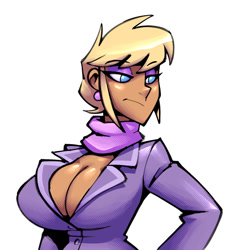 Size: 535x560 | Tagged: safe, artist:bigdad, ms. harshwhinny, human, big breasts, breasts, cleavage, cougar, eyeshadow, female, humanized, lidded eyes, makeup, ms. harshtitties, simple background, solo