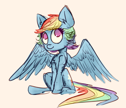 Size: 1747x1486 | Tagged: safe, artist:nobody, rainbow dash, pegasus, pony, alternate hairstyle, sitting, solo, spread wings