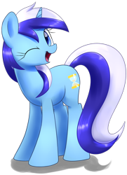 Size: 1280x1772 | Tagged: safe, artist:acersiii, minuette, one eye closed, solo, wink