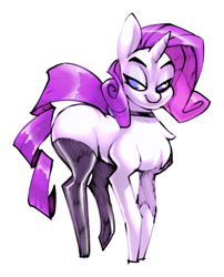 Size: 621x768 | Tagged: safe, artist:bigdad, rarity, pony, unicorn, bedroom eyes, choker, clothes, female, latex, mare, simple background, smiling, socks, solo, thigh highs, white background