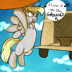 Size: 2000x2000 | Tagged: safe, artist:arnachy, derpy hooves, pegasus, pony, delivery, female, mare, music notes, singing, solo, the lonely island, threw it on the ground (the lonely island)