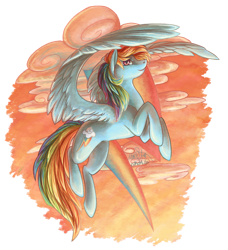 Size: 730x800 | Tagged: safe, artist:nikohl, rainbow dash, pegasus, pony, cutie mark background, female, flying, mare, solo