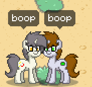 Size: 183x172 | Tagged: safe, screencap, oc, oc only, oc:littlepip, oc:short fuse, pony, unicorn, fallout equestria, boop, fanfic, fanfic art, female, horn, mare, pipbuck, pony town