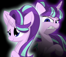 Size: 3000x2600 | Tagged: safe, artist:geraritydevillefort, starlight glimmer, pony, unicorn, black background, duality, female, mare, s5 starlight, simple background