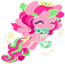 Size: 955x941 | Tagged: safe, artist:coffeecuppup, oc, oc only, oc:gadget, oc:precious metal, duo, eyes closed, flying, hair bow, hug, stars