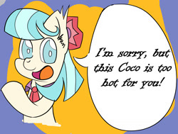 Size: 1690x1281 | Tagged: artist needed, safe, coco pommel, informal roman, meme, pun, rejection, shipping denied, speech bubble, talking