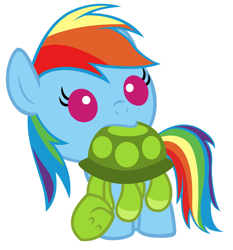 Size: 2800x3000 | Tagged: safe, artist:beavernator, rainbow dash, tank, pegasus, pony, baby, baby dash, baby pony, cute, dashabetes, female, filly, foal, high res, mouth hold, plushie, simple background, solo, white background