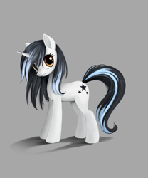 Size: 640x768 | Tagged: safe, artist:ponykillerx, oc, oc only, oc:ponykillerx, pony, unicorn, female, gray background, looking at you, mare, simple background, standing