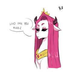 Size: 409x486 | Tagged: safe, artist:pikokko, oc, oc only, oc:princess nebula, hybrid, bull horns, crown, floppy ears, horns, interspecies offspring, jewelry, necklace, offspring, parent:lord tirek, parent:princess celestia, parents:celestirek, regalia, solo, speech bubble