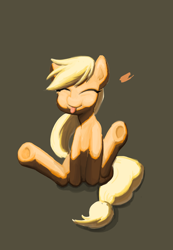 Size: 2260x3260 | Tagged: safe, artist:tunairs, applejack, earth pony, pony, eyes closed, silly, silly pony, sitting, solo, tongue out, underhoof