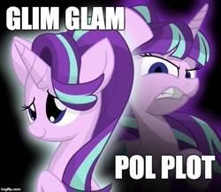 Size: 577x500 | Tagged: safe, artist:geraritydevillefort, edit, starlight glimmer, pony, unicorn, caption, duality, pol pot, text