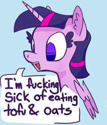 Size: 1374x1616 | Tagged: safe, artist:lilfunkman, twilight sparkle, twilight sparkle (alicorn), alicorn, pony, dialogue, empty eyes, no catchlights, no pupils, solo, speech bubble, vulgar