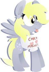 Size: 1269x1845 | Tagged: safe, artist:jittery-the-dragon, derpy hooves, pegasus, pony, chick magnet, clothes, female, heart, lineless, mare, shirt, simple background, solo, spread wings, tongue out, transparent background