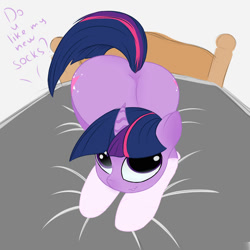 Size: 2000x2000 | Tagged: safe, artist:chapaevv, twilight sparkle, clothes, offscreen character, plot, socks, solo